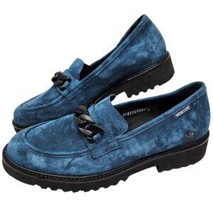 Mephisto Womens Blue Suede Loafers With Black Chain Detail Size 8 US
